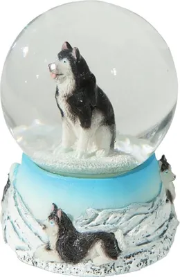 Produktbild von Schneekugel 7cm Husky sitzt im Schnee