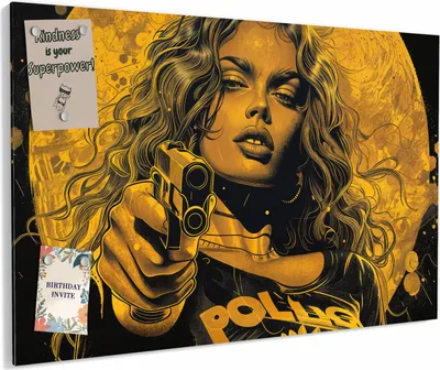Produktbild von Magnettafel 90x60cm magnetisch & beschreibbar Metall-Board - Frau Mit Pistole Kunst