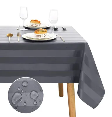 Immagine prodotto di Tovaglia lavabile, grigia, a righe, 140x280 cm, idrorepellente, in poliestere