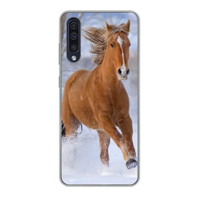 Produktbild von MuchoWow® Handyhülle Schutzhülle Hülle für Samsung Galaxy A30s Pferd - Schnee - Braun Silikon Softcase Handy Hülle - Karteninhaber