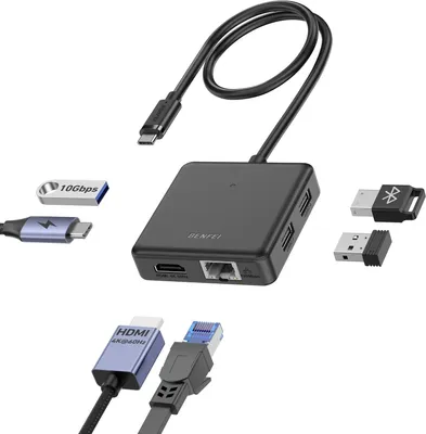 Produktbild von BENFEI USB C Hub 6-in-1 mit HDMI (4K@60Hz), 100 Mbit/s Ethernet, 100W Power Delivery, 1×USB 3.2 (10 Gbit/s) und 2×USB 2.