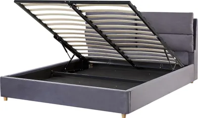 Produktbild von BELIANI Doppelbett Grau Samtstoff Massivholz mit Bettkasten Lattenrost 160 x 200 cm