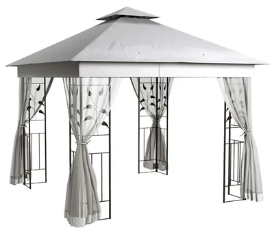 Produktbild von Pavillon mit Doppeldach, 3x3 m Wasserabweisend Stabil Winterfest Gartenpavillon mit Moskitonetz Hellgrau