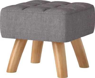 Produktbild von Fußhocker mit Polsterung, Leinenoptik, Holzbeine, bis 110 kg belastbar, Grau
