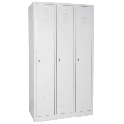 Produktbild von Kleiderspind mit Sockel, 3 Abteile á 300 mm, HxBxT 1800 x 900 x 500 mm, lichtgrau