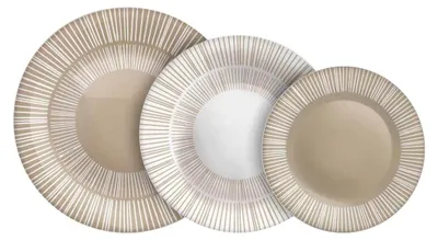 Produktbild von Teller Set Tafelservice Weiße Beige Opalglas 18-teilig