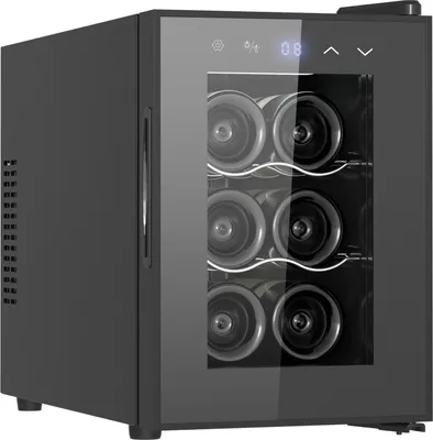 Produktbild von CAVIN Weinkühlschrank - Tundra Collection 6 Black, Getränkekühlschrank klein, 1 Zone, Weinkühler mit Glastür, freistehend, Glastür mit UV-Schutz