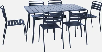 Produktbild von sweeek - Klappbarer Gartentisch aus Stahl mit 6 Stühlen - Marineblau