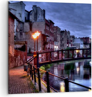 Produktbild von Bild auf Leinwand - Leinwandbild - Architektur Altstadt Stadt Fluss - 50x50cm - Wand Bild - Wanddeko - Leinwanddruck - Bilder - Kunstdruck - Wanddekoration - Leinwand bilder - Wandkunst - AC50x50-0500