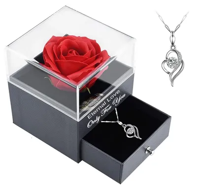 Produktbild von Konservierte Ewige Rose mit Herz Halskette, Romantisches Geschenk für Frauen