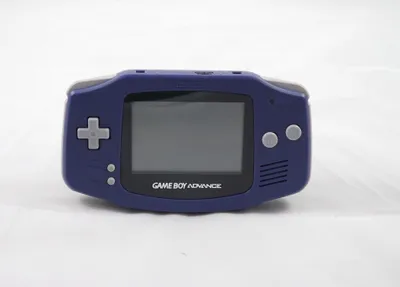 A purple Nintendo Game Boy Advance handheld gaming console is shown from the front on a white background.