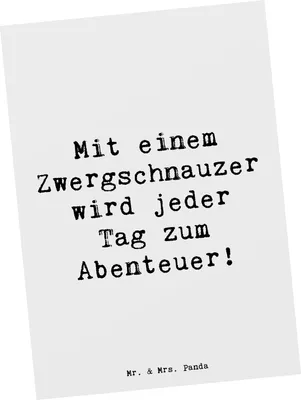 Produktbild von Mr. & Mrs. Panda Postkarte Spruch Zwergschnauzer Abenteuer - Weiß - Geschenk, Hunderassen Charakter, Ansichtskarten, niedliche Hunde, intelligenter Hund, bildkarte, Mut