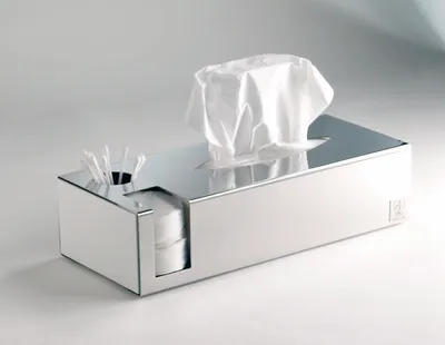 Produktbild von Kosmetiktuchbox, Kombibox (3) aus Edelstahl  mit weißen Seitenteilen