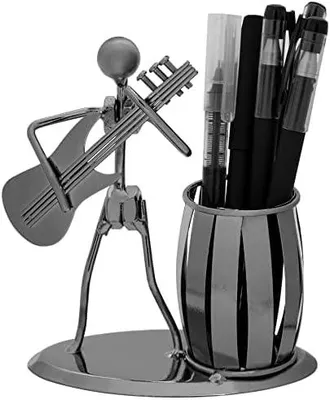 Produktbild von Metallener Stiftehalter in Gitarrenform, multifunktionales Schreibtischaccessoire für Kinder und Schüler, Bürobedarf