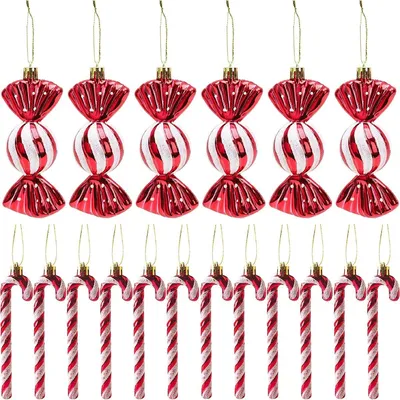 Produktbild von 18 Stš¹ck Zuckerstangen Weihnachten Deko Weihnachtskugeln Zuckerstangen Deko Glitzer Weihnachtsbaumschmuck Rot & Wei? Sš¹?e Weihnachtsanh?nger Weihnachtsbaum Deko