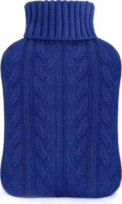 Produktbild von Wärmflasche mit Bezug – Weicher Premium Strickbezug – 2L groß Wärmeflasche, Navy blau