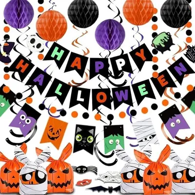 Obrázek produktu pro Sada dekorací na halloweenskou párty – slavnostní kompletní sada obsahující 156 kusů