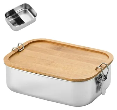 Edelstahl Lunchbox 3 Fächer 1200 ml Bambusdeckel auslaufsicher