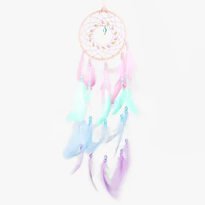 Imagen del producto de Atrapasueños grande, hecho a mano, con plumas y cuentas de colores, 1 unidad, ideal para habitaciones infantiles