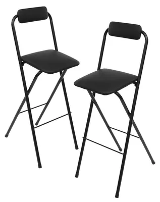 Immagine prodotto di Set di 2 sgabelli pieghevoli con schienale e poggiapiedi, altezza seduta 75 cm, portata massima 125 kg, colore nero