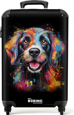 Obrázek produktu pro NoBoringSuitcases.com® Kufr Příruční zavazadlo Kufr na kolečkách Malý cestovní kufr na 4 kolečkách - Pes jako barevné graffiti - Kabina Velikost < 55x40x23 cm a 55x40x20 cm - Foto kufr - Kabinový kufr - Palubní zavazadloPříruční zavazadlo Kufr 55x35x20 cm, 36L,