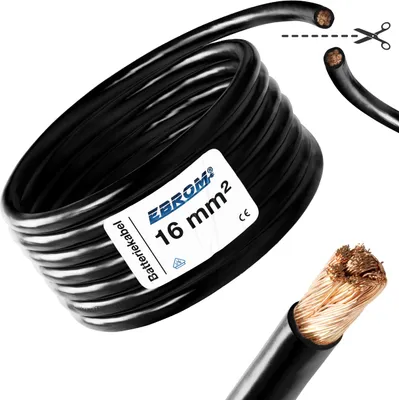 Produktbild von EBROM® 5 Meter Batteriekabel 16 mm² SCHWARZ - Minuskabel - Wohnwagen - KFZ - Boot - 99,9 % OFC Kupfer Vollkupfer - 5m 16 mm2 - 5 m 16mm2 Massekabel