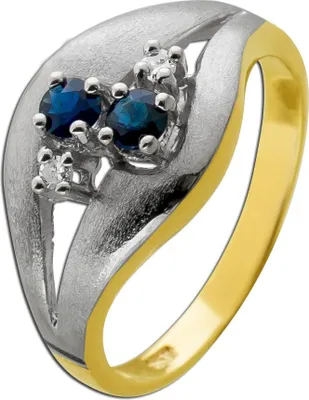 Produktbild von Saphirring Gold 585 14K blaue Saphire Diamanten 0.04ct Antikschmuck 16