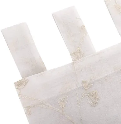 Image de Rideaux transparents avec broderie florale et passants, lot de 2 | Beige | 140 x 175 cm