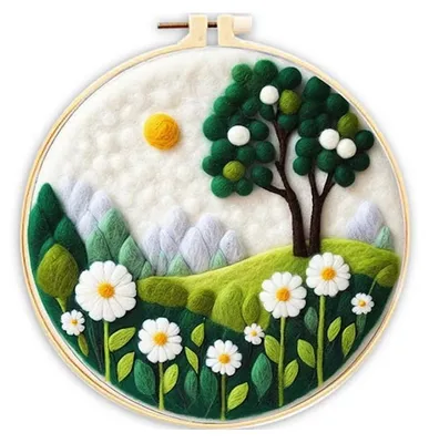 Produktbild von Filzfilzen Stickset Frühling in den Bergen - Filzen mit Märchenwolle Wandbild ab 9 Jahren