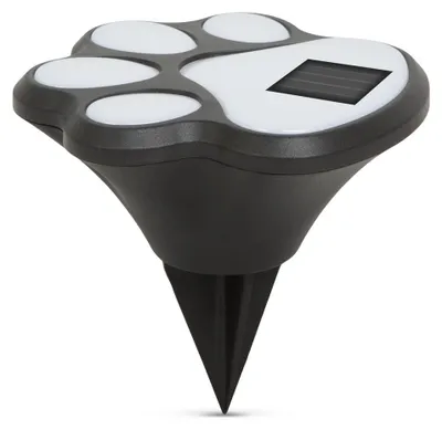 Produktbild von Solarbetriebene LED-Gartenleuchte mit Solarstrom - Dekorative Hundepfotenlampe - Stehleuchte - 1 kaltweiße LED - Mit Erdspieß - Automatisches Ein-/Ausschalten - Stimmungsbeleuchtung für Garten und Wege [11255B]