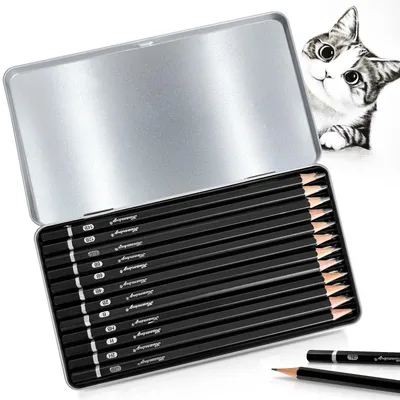 Produktbild von Bleistift Set 12-teilig Zeichenstifte 4H-14B Graphit für Künstler