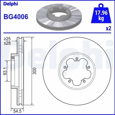 Produktbild von 2x DELPHI Bremsscheibe BG4006 für FORD TRANSIT MK-7 Kasten TRANSIT MK-7 Bus