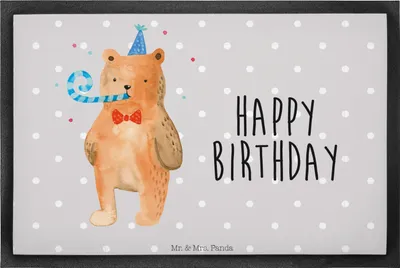 Produktbild von Mr. & Mrs. Panda fußmatte Bär Geburtstag 40 x 60 cm - Grau Pastell - Geschenk, Schuhabstreifer, Happy Birthday, Alles Gute, Fußabstreifer, Fußabtreter, Teddy, Gummimatte