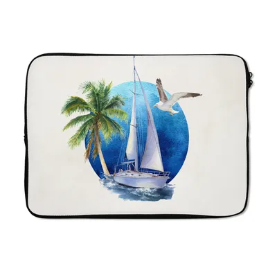 Produktbild von MuchoWow® Laptop Hülle 13 Zoll Segelboot - Palme - Vogel - Meer Laptoptasche - Laptophülle - Sleeve - Rundumschutz
