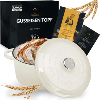 Gietijzeren Broodpan 24 cm 3,5 l mit Deckel Induktion Creme