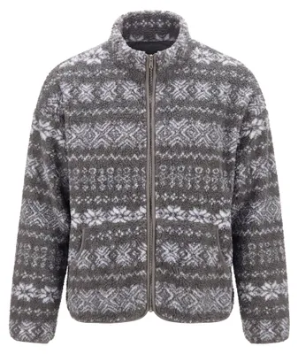 Produktbild von Damen Fleecejacke grau Größe M mit Stehkragen und traditionellem Norwegen-Muster