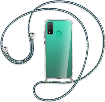 Produktbild von Handykette Backcover-Schutzhülle mit Band (Metall silberfarben) für Huawei P Smart 2020 - grün/blau/weiß