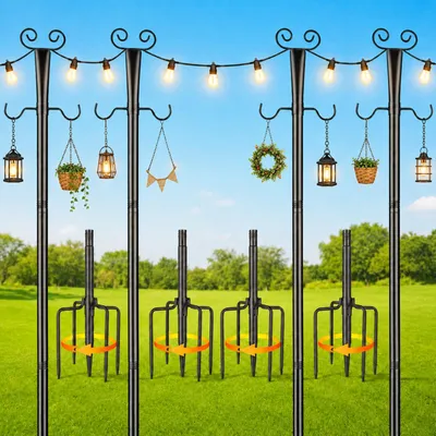 Lichterkettenstangen 4er-Pack, 2,7 m, Metall, schwarz, für Außen