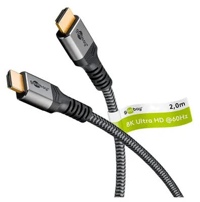 Zdjęcie produktu dla Goobay 65261, 2 m, HDMI Typu A (Standard), HDMI Typu A (Standard), Kompatybilność 3D, 48 Gbit/s, Czarny, Srebrny