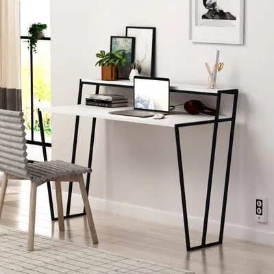 Zdjęcie produktu dla DECORTIE Pal Nowoczesne biurko WHITE ze stojakiem na monitor 124 x 58 x 92 cm