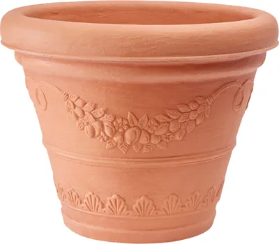 Produktbild von Garden Italia Pots Blumentopf Bell rund mit ICFB-Girlanden Durchmesser 25 cm – Höhe 20 – Italy – aus imprunetafarbenem Harz – frostbeständig – stoßfest – leicht, s