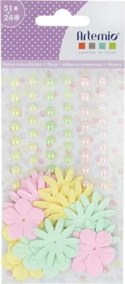 Produktbild von 51 Klebeperlen und 24 Papierblumen