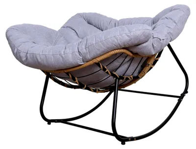 Produktbild von Lässiger Outdoor-Schaukelstuhl, wasserdicht, Metallrahmen, Wohnzimmerstühle mit Baumwoll- und Leinenbezug, Rückenkissen, bequemer Stuhl für Balkon und Garten (Grau)