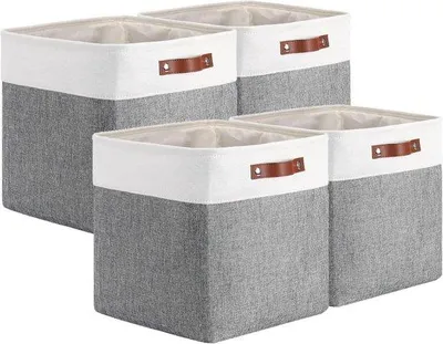 Produktbild von Famanu Aufbewahrungskisten Set von 4 - 28x28x28 cm - Faltbare Aufbewahrungsboxen für Kleidung und Accessoires - Grau Weiß