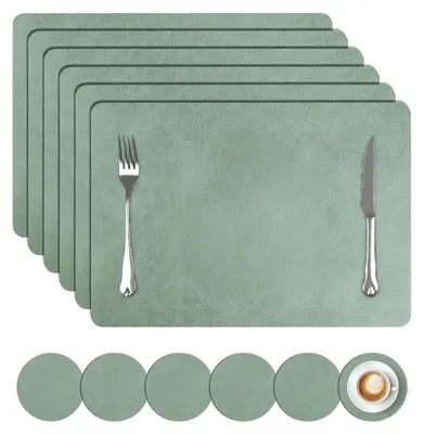 Placemats Set 6er, 30x43 cm, PU-Leder, Antislip, Grün