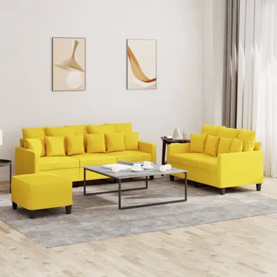 Produktbild von Cloris Designermöbel 3-tlg. Sofagarnitur mit Kissen Hellgelb Stoff 2024 Neu