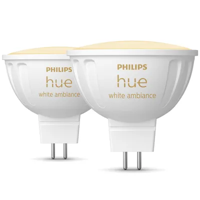 Produktbild von Philips Hue White ambience MR16 - Smarter Spot Doppelpack - 400, Intelligentes Leuchtmittel, Bluetooth/Zigbee, Weiß, LED, GU5.3, MR16