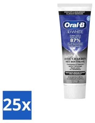 Productafbeelding van 25 x Oral-B 3D White Charcoal Tandpasta - Whitening en diep reinigende werking - 75 ml - Voordeelverpakking - 25 stuks
