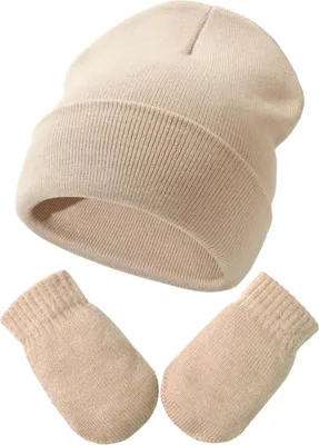 Produktbild von Kleinkind Beanie Kinder Wintermützen und Fäustlinge Set für Kinder Warme Weich Baby Strickenmütze und Handschuhe für 3 Monate - 5 Jahre Mädchen Jungen