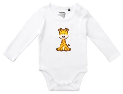 Produktbild von Huuraa Baby Body Giraffe Comic 62 White Baumwolle Fairtrade Langarmbody Geschenkidee